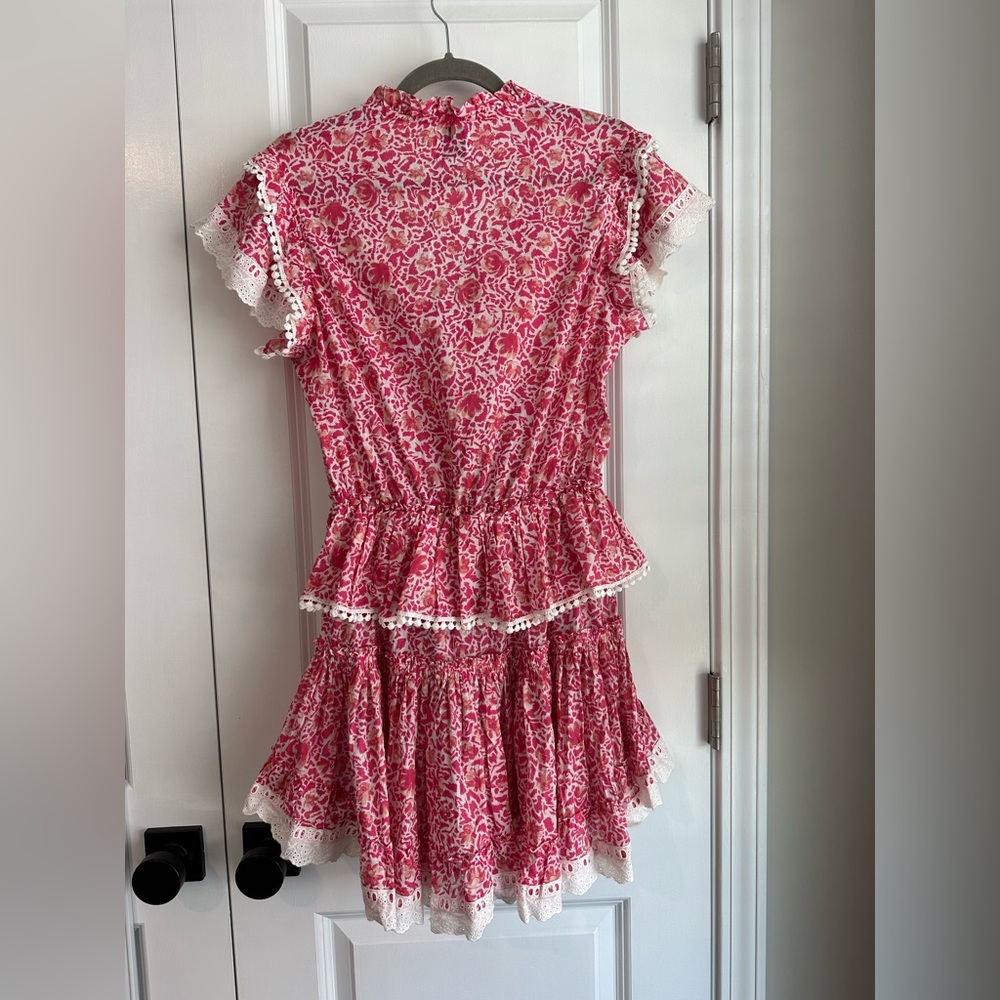 MISA Los Angeles Lilian Dress Pink Animal Floral Tiered Lace Trim NWT Size S - Picture 5 of 12
